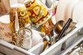 Washing up draining on a rack in the kitchen Royalty Free Stock Photo