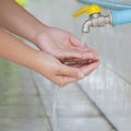 Washing of woman hand with soap under water Royalty Free Stock Photo