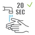 Washing your hands 20 seconds color line icon, wash and hygiene, wash your hands sign, vector graphics, a linear pattern