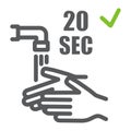 Washing your hands 20 seconds line icon, wash and hygiene, wash your hands sign, vector graphics, a linear pattern on a