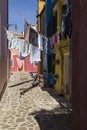 Washings Drying in Colorful Burano, Venice Royalty Free Stock Photo