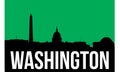 Washington City skyline and landmarks silhouette, black and white design with flag in background, vector illustration Royalty Free Stock Photo