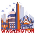 Washington culture travel night set vector illustration