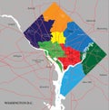 Washington D.C. map with all 8 wards and surrounding area