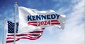 Kennedy 2024 campaign flag waving under US flag