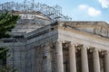 Washington, DC - August 6, 2019: Close up of the Thomas Jefferson memorial construction project. The roof is being replaced and