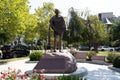 Washington, DC - August 8, 2019: Large Mahatma Mohandas Gandhi statue located outside of the India Embassy in the Embassy Row area