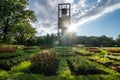 Washington, DC - August 7, 2019: Netherlands Carillon, a 127-foot tall steel tower in Arlington Ridge Park, with gardens and a