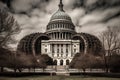 Washington DC Capitol in a Biomechanical town that blend human physiques with machines illustration generative ai Royalty Free Stock Photo