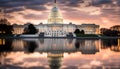 Washington DC, Capitol Building in a cloudy sunrise with mirror reflection