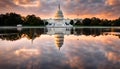 Washington DC, Capitol Building in a cloudy sunrise with mirror reflection Royalty Free Stock Photo