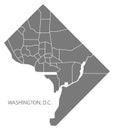 Washington DC city map with neighborhoods grey illustration silh