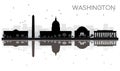 Washington DC City skyline black and white silhouette with Reflections.