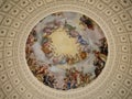 Washington DC, District of Columbia [United States Capitol interior, federal district, tourist visitor center, rotunda with fresco