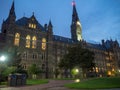 Washington DC, District of Columbia [United States US, Georgetown University at night, chapel and Healy Hall houses classrooms an Royalty Free Stock Photo