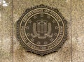 Washington, DC - June 02, 2018: FBI, Federal Bureau of Investigation seal on the Headquarters Edgar Hoover FBI Buildingin in Wash Royalty Free Stock Photo