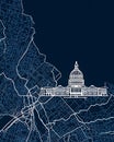 Washington dc map with the capitol building in white lines on a dark blue background design style Royalty Free Stock Photo
