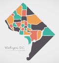 Washington DC Map with neighborhoods and modern round shapes