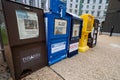 Washington DC - May 9, 2019: Newspaper vending machines along the sidewalks of downtown District of Columbia, for periodicals such