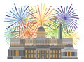 Washington DC Monuments Landmarks And Fireworks Vector Illustration