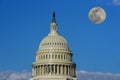 Washington DC United States Capitol Building dome detail and full moon Royalty Free Stock Photo