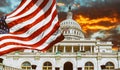 Washington DC, United States landmark. National Capitol building with US flag. Royalty Free Stock Photo