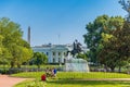 WASHINGTON DC, USA - AUGUST 14, 2021: The White House with the Equestrian statue of Andrew Jackson. Royalty Free Stock Photo