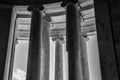 Washington DC, USA. Columns of Thomas Jefferson Memorial, close-up in black and white. Royalty Free Stock Photo