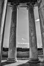 Washington DC, USA. Columns of Thomas Jefferson Memorial, close-up in black and white. Royalty Free Stock Photo