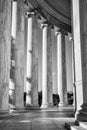 Washington DC, USA. Columns of Thomas Jefferson Memorial, close-up in black and white. Royalty Free Stock Photo