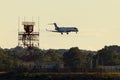 An Embraer ERJ 145 passenger airplane by American Eagle Airlines is descending to land on Ronald Reagan National Airport. Royalty Free Stock Photo