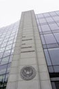 Washington, DC, USA- January 13, 2020: SEC sign and seal on their Headquarters building in Washington DC.