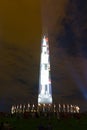 Saturn V rocket image on the east side of the Washington Monument in Washington DC, USA.