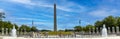 Washington DC, USA June 2, 2023: Panoramic view of the National World War II Memorial with the Washington obelisk on the National Royalty Free Stock Photo