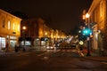 WASHINGTON DC, USA - MAY 16 2018 - Georgetown streets at night on rainy day