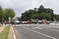 Municipal trucks, concrete barriers and fencing on Third Street, serving as a security barrier near the Justice for J6 Protest Royalty Free Stock Photo