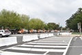 Police cars and DC municipal trucks serve as a security barrier at 3rd Street & Independence Avenue near the Justice for J6 Protes Royalty Free Stock Photo