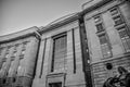 Washington DC, USA. View of The Ronald Reagan Building in black and white.