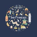 San Francisco hand drawn flat vector with symbols Royalty Free Stock Photo