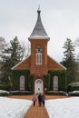 Washington and Lee University Chapel - family in brick walkway after a snow