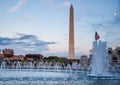 Washington Monument behind the Fountain at the World War II Memorial Royalty Free Stock Photo