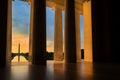 Washington Monument from Lincoln Memorial at Sunrise in Washington, DC Royalty Free Stock Photo