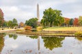 Washington Monument reflected in pond on a peaceful autumn day in Washington DC Royalty Free Stock Photo