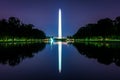 The Washington Monument reflecting in the Reflection Pool at night at the National Mall in Washington, DC. Royalty Free Stock Photo
