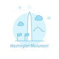 Washington Monument, USA Flat Vector Illustration, Icon. Light Blue Monochrome Design. Editable Stroke