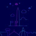 Washington Monument, USA Vector Line Icon, Illustration on a Dark Blue Background. Related Bottom Border