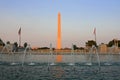 Washington Monument and World War II Memorial fountain Royalty Free Stock Photo