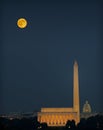 Washington Monuments and Harvest Moon Royalty Free Stock Photo