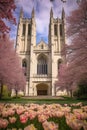 washington national cathedral with blooming gardens