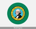 Washington Round Circle Flag. WA USA State Circular Button Banner Icon. Washington United States of America State Flag.